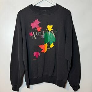Vintage 90s X Large Faded Spell Out Autumn Leaves Sweatshirt USA